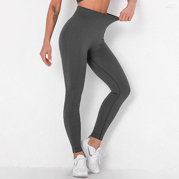 Pantaloni attivi a vita alta a righe Yoga Leggings push-up senza cuciture da donna Collant sportivi Fitness Running Gym Sport Activewear Leggins
