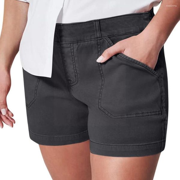 Pantaloncini da donna Twill elasticizzato morbido da donna Tasche laterali corte Stile Cerniera Vestibilità da cowboy Lusinghiero Nessun pulsante di lavaggio in lavatrice P G3N6