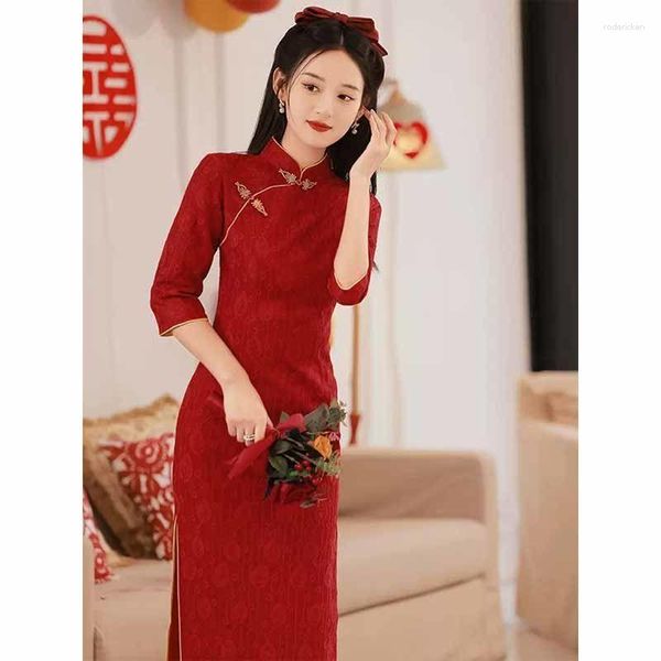 Ethnische Kleidung Edle Frauen Schlank Qipao Orientalische Junge Mädchen Abend Party Kleid Chinesische Rote Braut Hochzeit Toast Cheongsam Vestidos Retro Qi