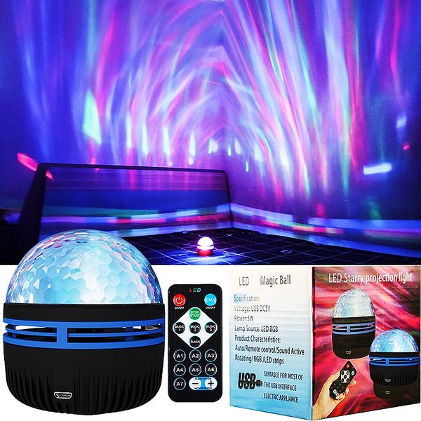 Luz do projetor de ondulação de água, decoração de aurora de controle remoto estrelado, lâmpada de projeção USB de ambiente LED colorido para festa de aniversário de casamento, presente de feriado