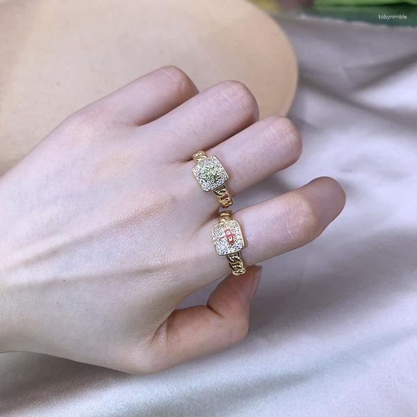 Cluster-Ringe Großhandel RI327 Europäische Mode Feine Frau Mädchen Braut Mutter Party Geburtstag Hochzeitsgeschenk ZHONG FA Zirkon 24KT Gold Ring