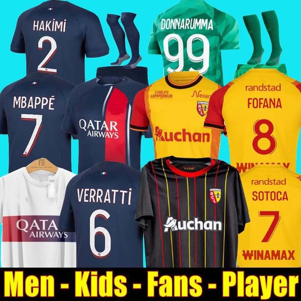 Camisas de futebol Psgs 2023 2024 Maillot De Foot MBAPPE HAKIMI MARQUINHOS VERRATTI 23 24 SERGIO RAMOS Hommes Enfants Fourth KIMPEMBE Rc Lens Football Shirts Kids Kits