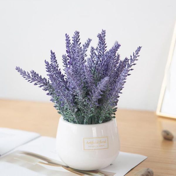 Flores decorativas Linda Simulação Bonsai Não desbota Atraente Lavanda Artificial Sala de Estar Mesa Vaso de Plantas