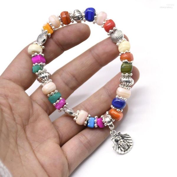 Strang Vintage bunte Muschel Anhänger Armband für Frauen alte Silber Farbe Metall Perlen Kette Strand Stil Gebet Schmuck