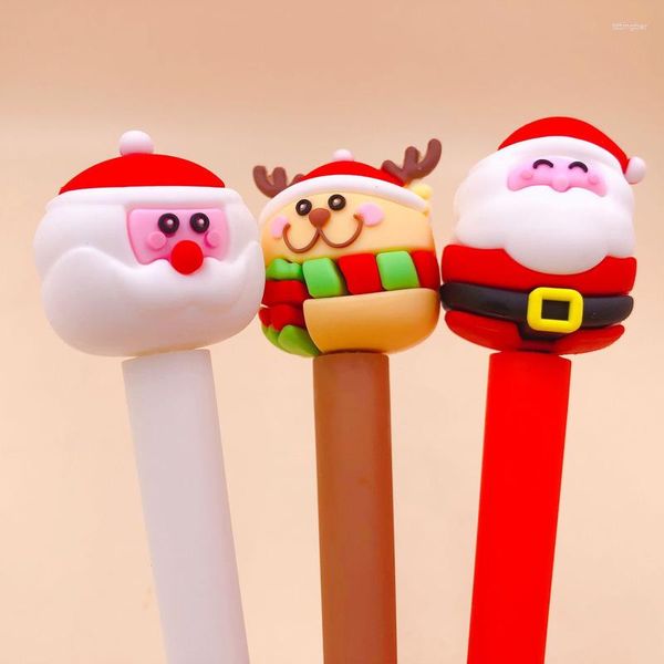 3 stücke Weihnachtsgeschenk Cartoon Gel Stift Nette Santa Schneemann Weiche Silikon Schwarz Tinte Büro Zubehör Schule Liefert