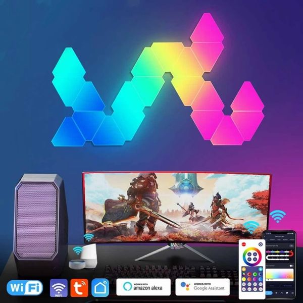 RGB WiFi App Bluetooth Too Led Üçgen Kapalı Atmosfer Duvar Lambaları Bilgisayar Oyun Yatak Odası Dekorasyonu LED Gece Işığı