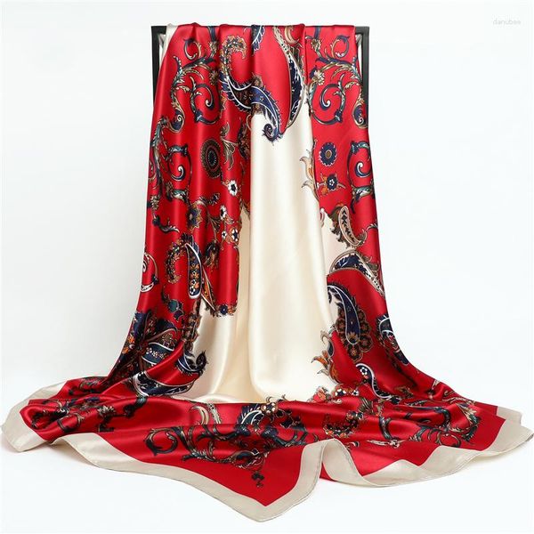 Eşarplar Kadınlar İçin Yaz Square Eşarp Lüks Tasarım Baş Bandı Satin İpek Hicab Ladies Şal Sarma Kercheif Bandana Muffler Türban