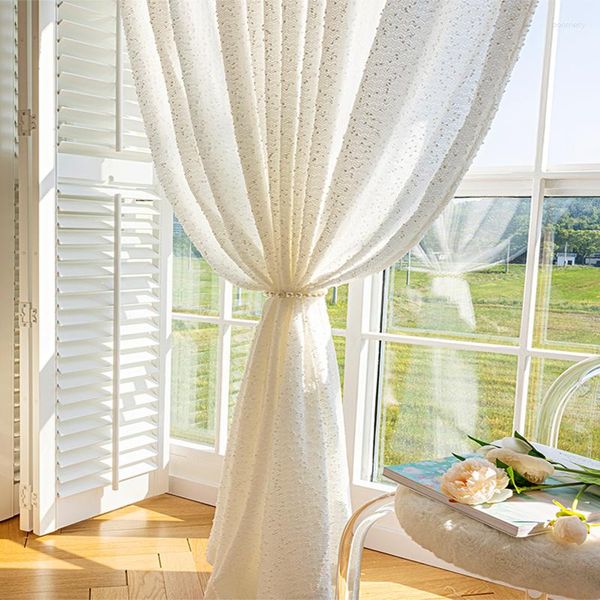 Cortina sala de estar branco tule estilo francês cortinas de janela romance no quarto casa decoração de casamento cortinas de fio de fundo