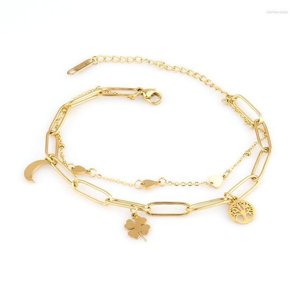 Pulseiras de elo corrente de aço inoxidável amuletos de coração para mulheres joias presente personalidade pingente cor de ouro cadeado pulseira Raym22