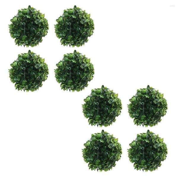 Decorative Flowers 8 Pcs Artificial Outdoor Plants Simulated Plastic Grass Ball Hanging 12X12CM Fake Green