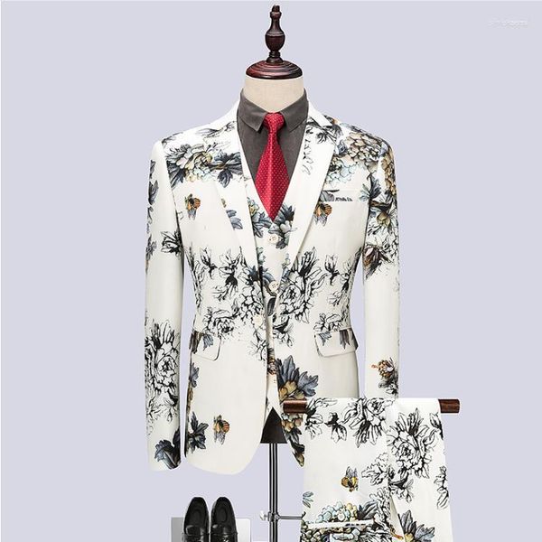 Herrenanzüge Herren (Jacke Weste Hose) 2023 Blumenfarbe Herren Mode Herren Slim Fit Business Hochzeitsanzug Volle Größe M-4XL