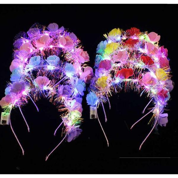 Outros artigos para festas de eventos Light Up Tropical Flower Headband Headband Colorf Mudança Luzes Led Foam Floral Guirlanda Beach Vacation We Dh7Yk