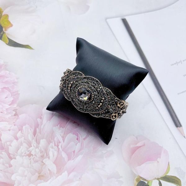 Bangle Neovisson Elegent Turkish Grey Crystal Bangles for Women Antique Gold Color Flower Bohemia Body Jewelry.