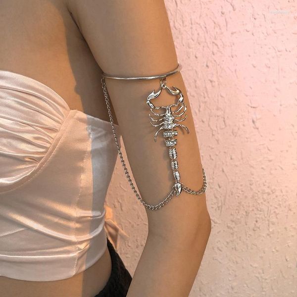 Link Bracelets Women Rhinestone Geometric Cuff Armlet Armband Metal Gold Scorpion Shape Big Upper Arm Ring Bangle Bracelet Hand Jewelry Gift