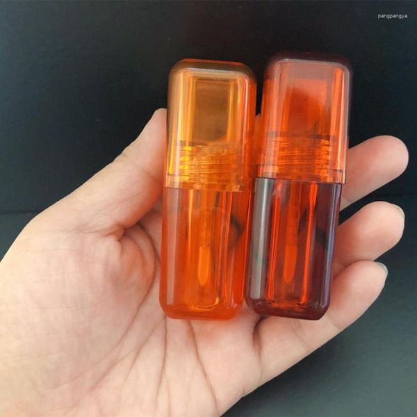 Aufbewahrungsflaschen 15/40 Stück, quadratisch, 4,5 ml, klares rotes Lipgloss-Zauberstabrohr, kosmetischer orangefarbener Behälter mit Stoppern, leere Lipgloss-Röhrenschale