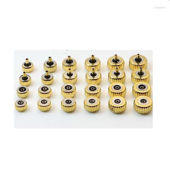 Kit di riparazione per orologi Strumenti 11 pezzi Corona impermeabile in acciaio color oro 4,5 mm-7,0 mm Diametro testa con foro 2,5 mm W2424 Deli22