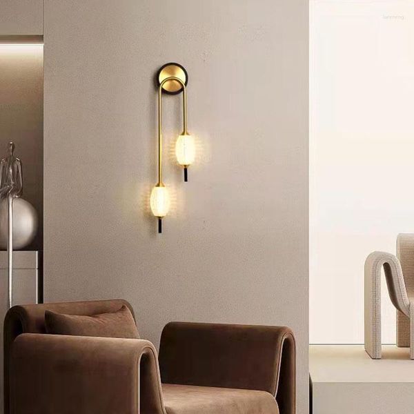 Candeeiro de parede Latão Luzes LED Arandela Quarto Foyer Escadas 3 Cores Temperatura Dimming Estilo Casa Art Déco