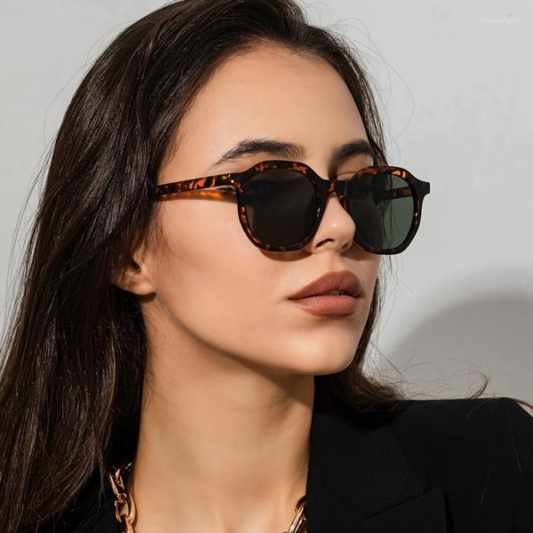 Sonnenbrille mit kleinem Rahmen, Leopardenmuster, Polygonal, Vintage, Damen, stilvolles Design, übergroß, rund, für Damen, Luxus-Sonne