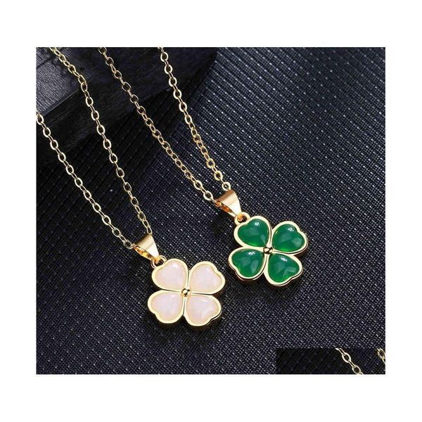 Colares com Pingente Verde Branco Jade Colar Quatro Folhas Trevo Flor Bambu Forma Articulada Para Mulheres Meninas Drop Delivery Jóias Pingentes Dhajp