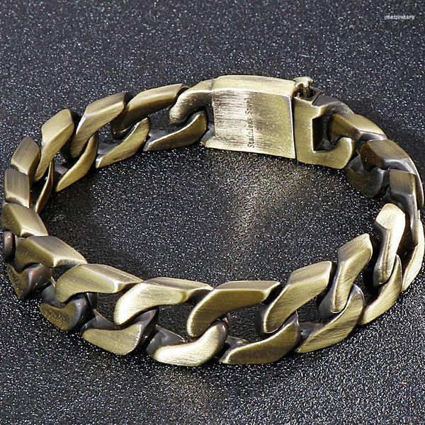 Pulseiras de link vintage cor de bronze de aço inoxidável bandas de mão para homens mannen braçadeira 13mm corrente de titânio pulseira masculina presentes