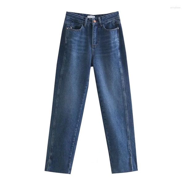 Jeans da donna appassiti retrò mamma donna patchwork vita alta sbavature lavate in Inghilterra strappate per le donne fidanzato