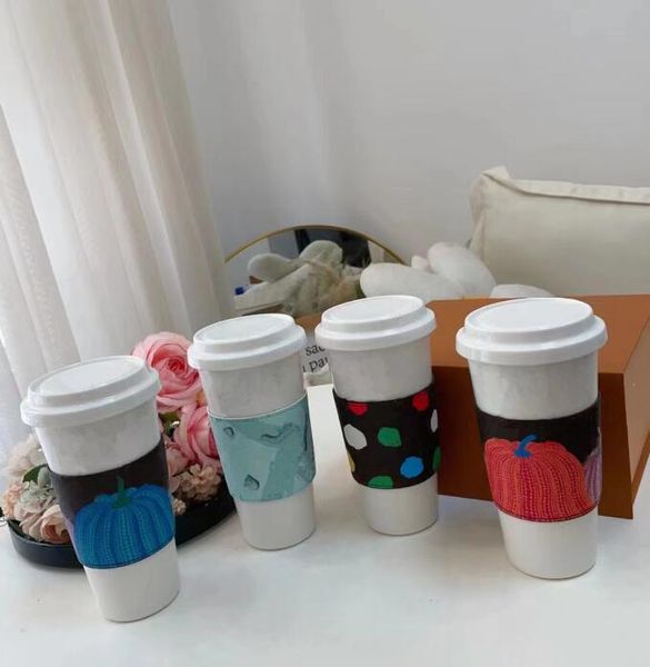 3 pezzi / set Tazze di design Bicchieri in ceramica Fiori marroni Tazze da caffè con supporto in pelle con scatola