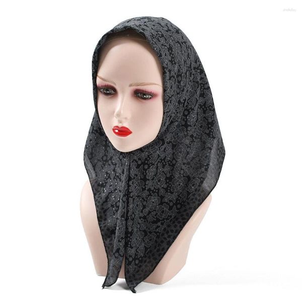 Шарфы женщины квадратный национальный шарф блеск 70 70 см русский ретро -цветочный принт Бандана Файлард женский мусульманский голов