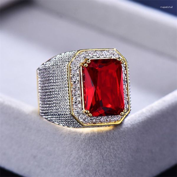 Anéis de casamento masculino retângulo grande pedra vermelha luxo para mulheres unissex zircão oversized feminino masculino anel de noivado jóias presente