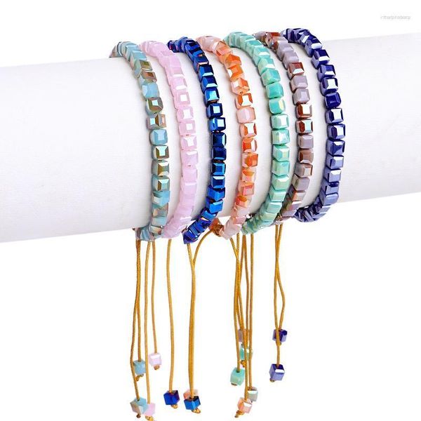 Strand Clássico Estilo Boho Feito à Mão Brilhante Multicolorido Pulseira com Contas de Cristal Ajustável Cadeia de Pedras Cordas Pares de Jóias da Moda