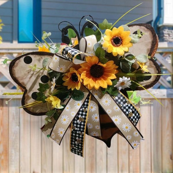 Dekoratif çiçekler yaz kelebek şekli ayçiçeği çelenk ön kapı asılı dekorasyon çelenk ile yay duvar penceresi süslemeleri
