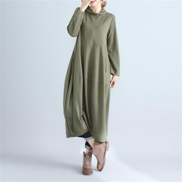 Casual Kleider Frauen Rollkragen Kleid Kurze Frühling Herbst Langarm Pullover Lose Robe Baumwolle Weiche Weibliche