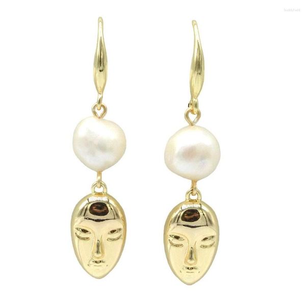 Orecchini pendenti da donna barocco bianco naturale perla d'acqua dolce ritratto di personalità maschera oro moda ragazze gioielli