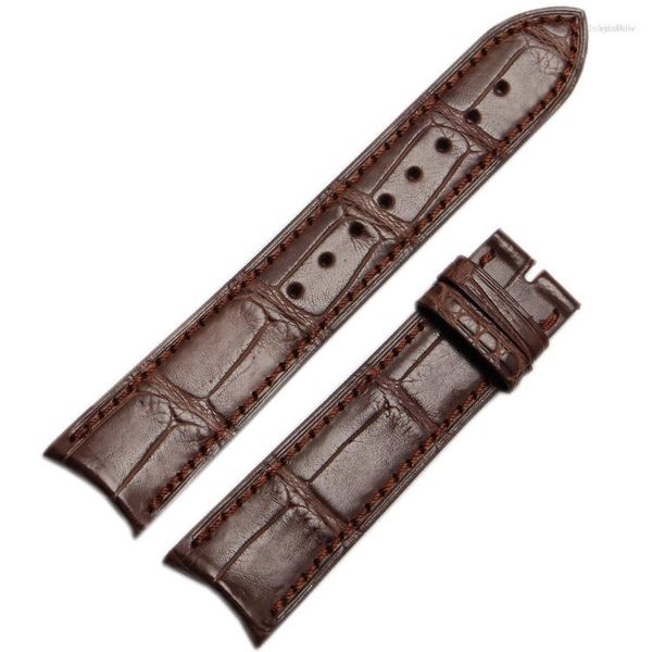 Uhrenarmbänder 20mm 21mm Handgefertigtes Armband Alligatorlederarmband Gebogenes Ende Sonderzubehör Schwarz Braun Für Markenuhren Herren