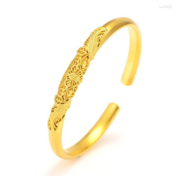 Armreif 24K Gelbgold Farbe Manschette Armreifen Für Frauen Geometrische Armband Armband Pulseira Femal Hochzeit Schmuck Zubehör