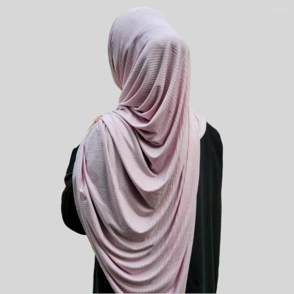 Cachecóis Mulheres Muçulmanas Camisola Canelada Hijab Jacquard Esticável Lenço de Cabeça de Algodão Plissado Xales Longos Turbante Simples Maxi Turquia Wraps