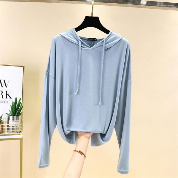 Kadın Tişörtleri Moda Kore Yaz Modal Sweatshirt Sweater Kapşonlu Gömlek Uzun Kollu Bayanlar Hoodie Top Tees Kadınlar İnce Yumuşak