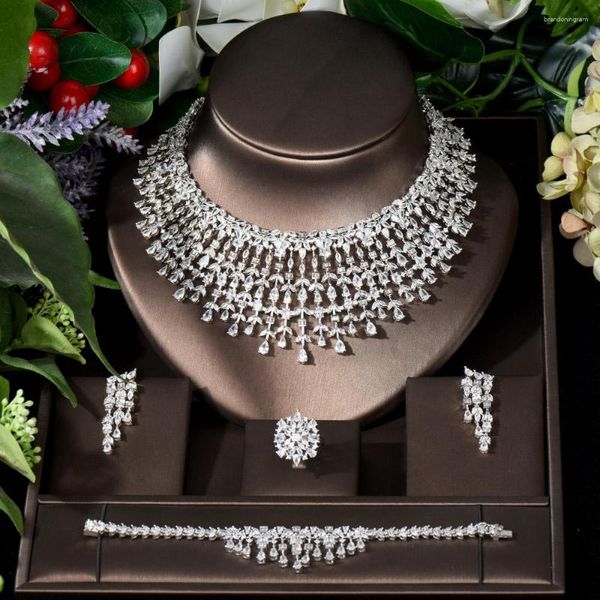 Halskette Ohrringe Set Mode Luxus Dubai Nigeria CZ Kristall 4 stücke Braut Zirkonia Voll Für Frauen Party Hochzeit Schmuck Zubehör N-876