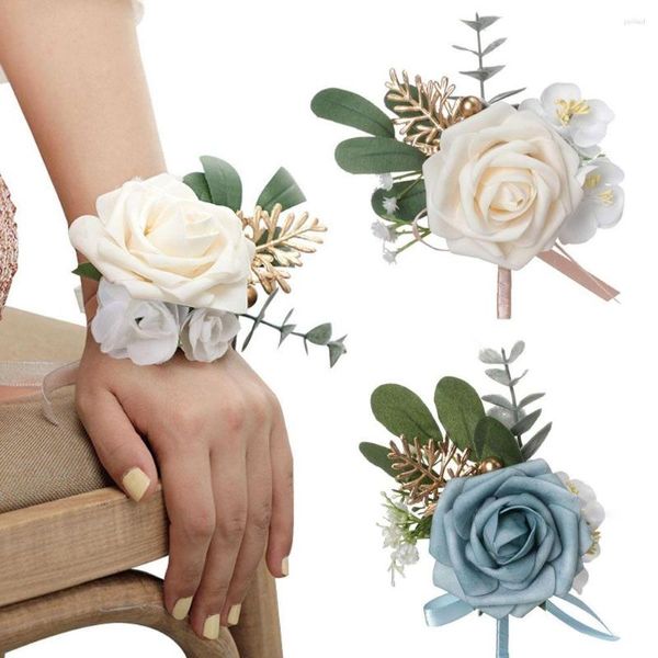 Charm-Armbänder Elfenbein Handgelenk Corsage Brautjungfer Schwestern handgemachte Blume künstliche Seide Rose Armband Blumen für Hochzeit Tanzen Party Dekor