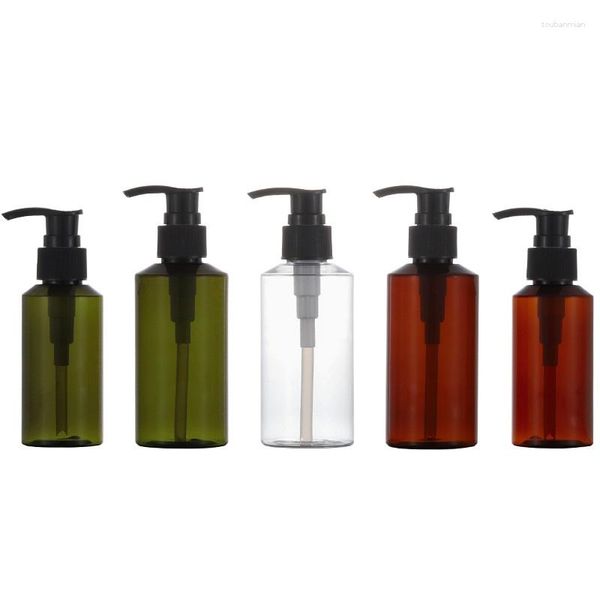 Garrafas de armazenamento 100ml 150ml Frasco de bomba de loção âmbar verde PET Plástico Ombro oblíquo Dispensador de xampu líquido 10 unidades