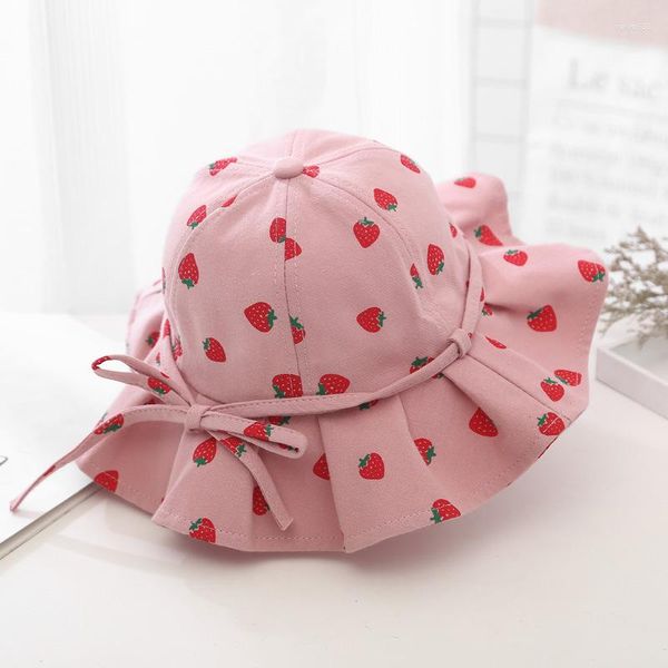 Berretti Summer Baby Girl Bucket Hats Fruit Print Lovely Bowknot Kids Sun Hat Bambini Intant Toddler Panama Beach Cap