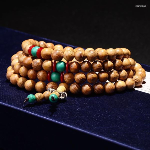 Braccialetti di collegamento Oro naturale Teak 108 Perline 8mm Braccialetti rotondi Braccialetti Bracciale multistrato per uomo o donna Accessori per gioielli