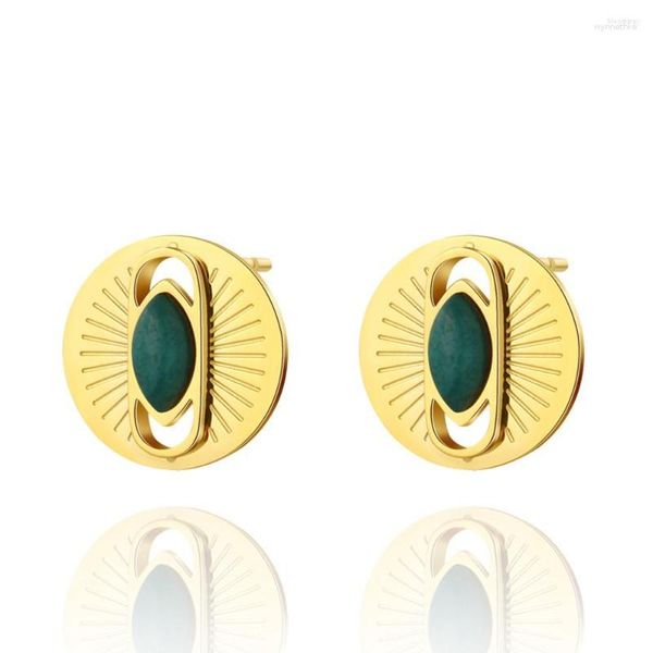 Brincos de tachas WILD FREE aço inoxidável redondo olho de pedra natural para mulheres retrô glamour cor dourada joias da moda