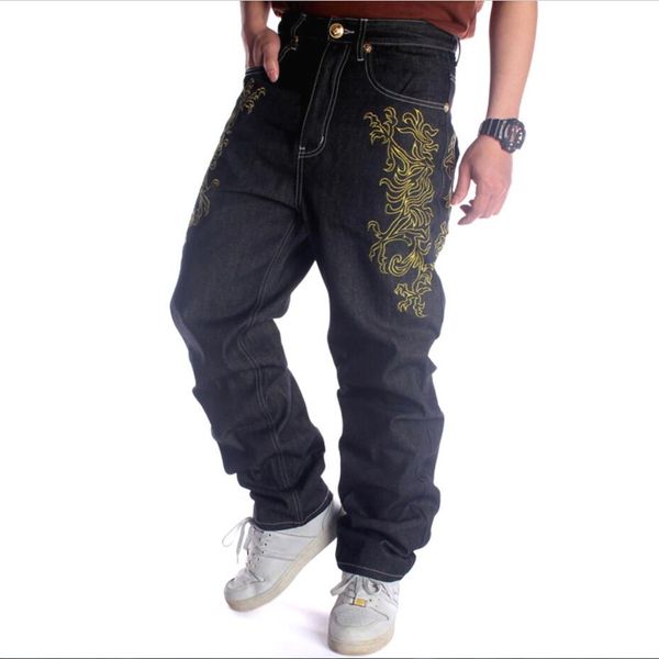 Jeans hip-hop moda uomo pantaloni trasversali pantaloni da skateboard larghi con ricamo serpente 30-46