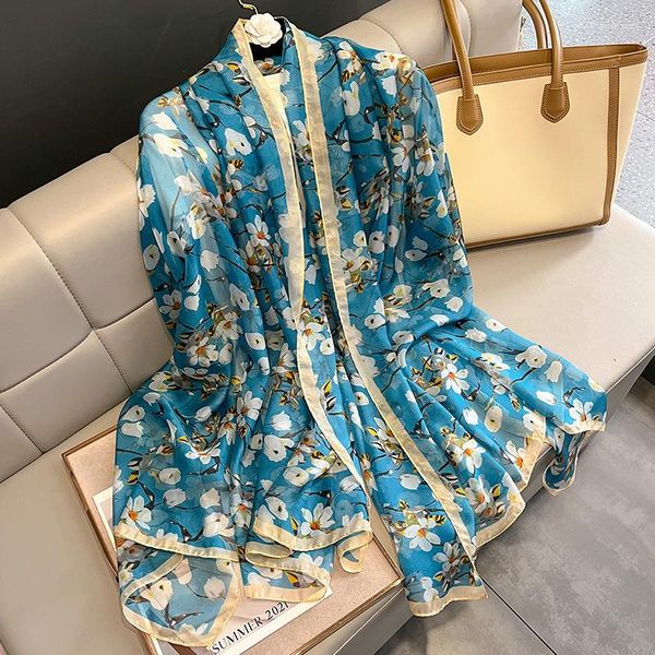 Sjaals Zijde Gevoel Vrouwen Sjaal Zachte Chiffon Sjaals Lady Wraps Bufanda Bloemen Luxe Strandlaken W319