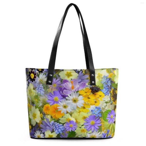 Sacs de soirée Purple Daisy Print Sacs à main Une rafale de fleurs Poignée Sac fourre-tout Moderne PU Cuir Épaule Femme Voyage Plage