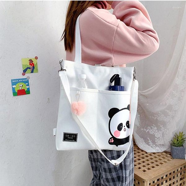 Bolsas de noite Lindas com estampa de panda Bolsa de ombro feminina Lona Mensageiro Harajuku Bolsa de estudante de grande capacidade Bolsa tiracolo