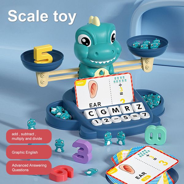 Brinquedo de equilíbrio de dinossauros Brinquedos Montessori de iluminação matemática com cartão de jogo Brinquedo pré-escolar para crianças de 3 anos ou mais