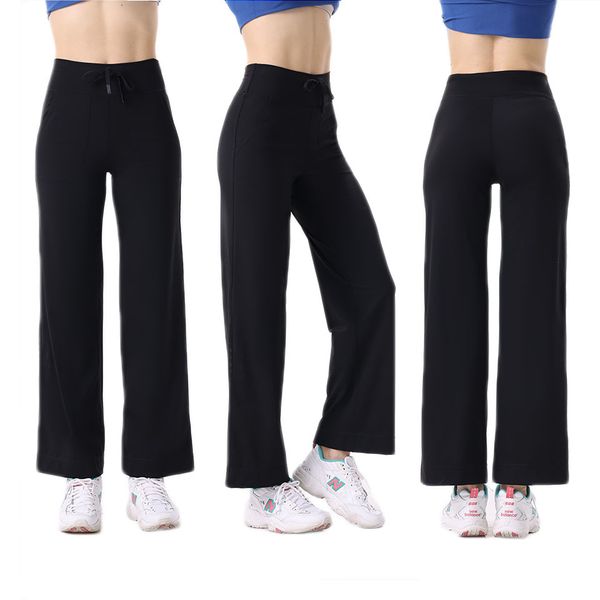 Pantaloni sportivi da yoga allentati con coulisse a vita alta in nylon nuovo da donna Mostrano vestibilità aderente Fianchi larghi Gambe larghe Pantaloni con patta micro per le donne LL Abbigliamento da yoga