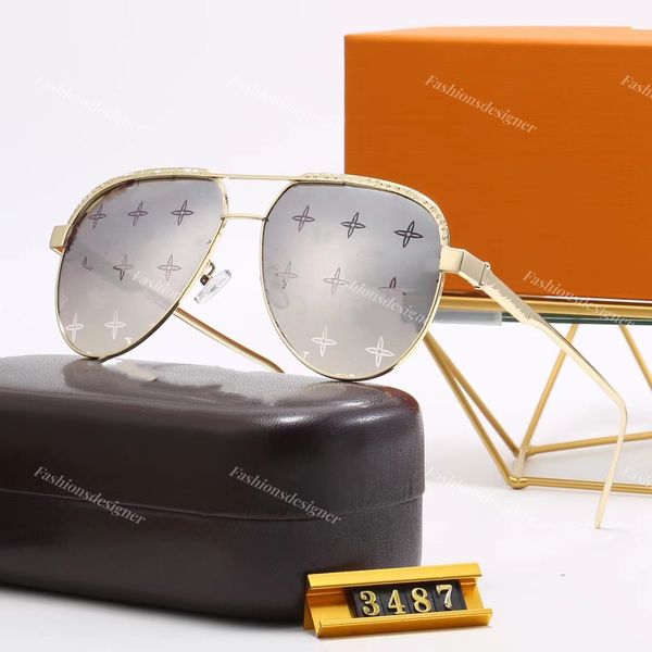 Óculos de sol masculinos, óculos de sol femininos, armação dourada, letras gravadas, lentes de impressão, óculos de sol luxuosamente elegantes, caixa original, óculos de sol para mulheres 3487