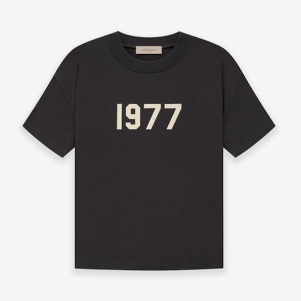 1977 ESSENTIALS Camisetas vintage masculinas de manga curta de grife, camisetas da moda, todas em algodão FOG, linha dupla, camisetas Essentail, camisetas lisas, tamanho S-XL